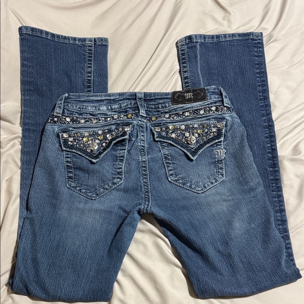 Miss Me Blue Boot Cut Jeans with Embellished Pockets